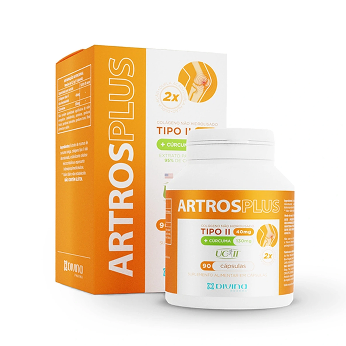 Artros Plus UC-II 40mg 90 cap (Colágeno tipo II + vitamina D + cúrcuma)  DIVINA