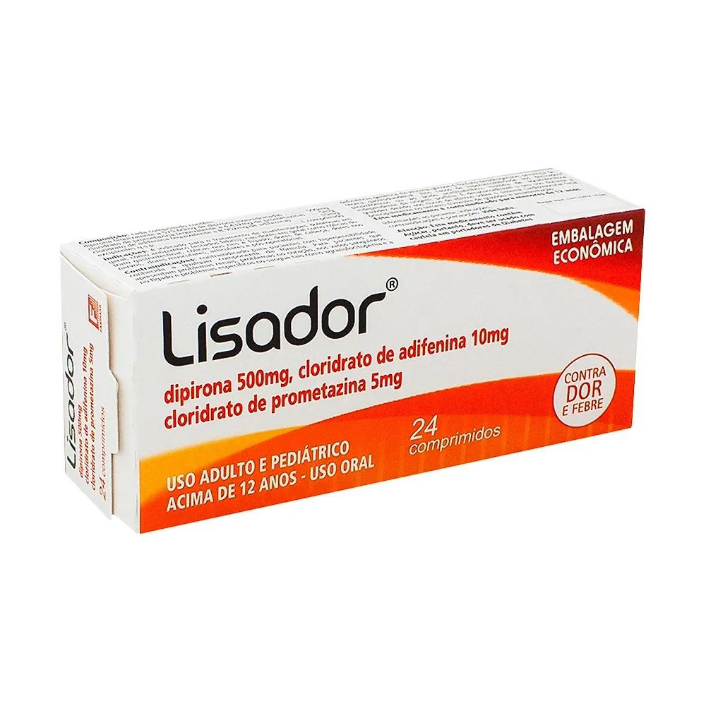 Lisador 500mg + 5mg + 10mg 24 cp (Dipirona + Prometazina + Adifenina)