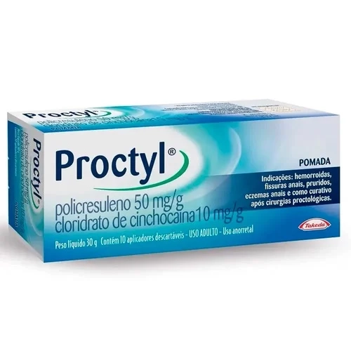 Proctyl 50mg/g + 10mg/g Pomada Ret 30g + 10 Aplic (Policresuleno + Cinchocaína)